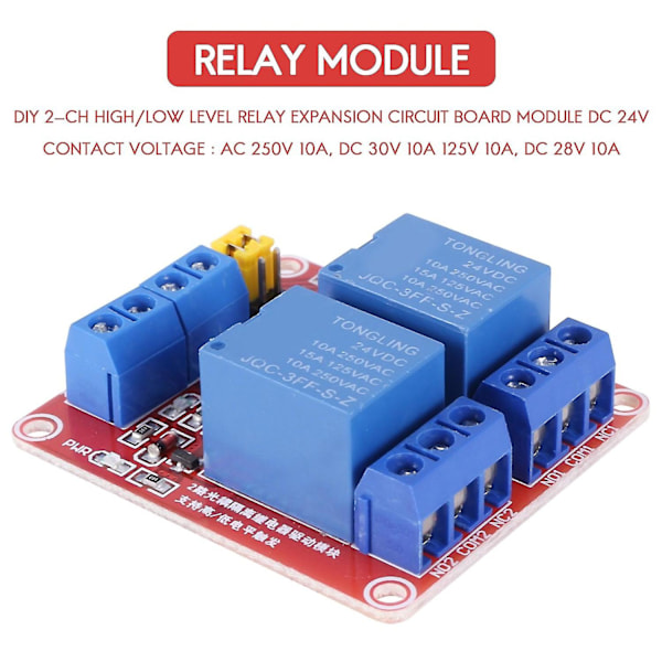 DIY 2-kanals Høy/Lav Relé Utvidelseskretskortmodul 24V