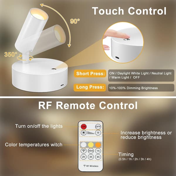 LED innendørs spotlight med timer og dimmer, batteridrevet aksentlampe