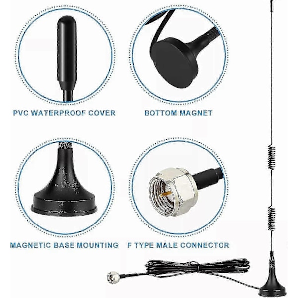 DAB UKW FM Radioantenn - 7dBi Magnetisk Bas med 3m Kabel för Förbättrad Digital Radiosignal (FCC)