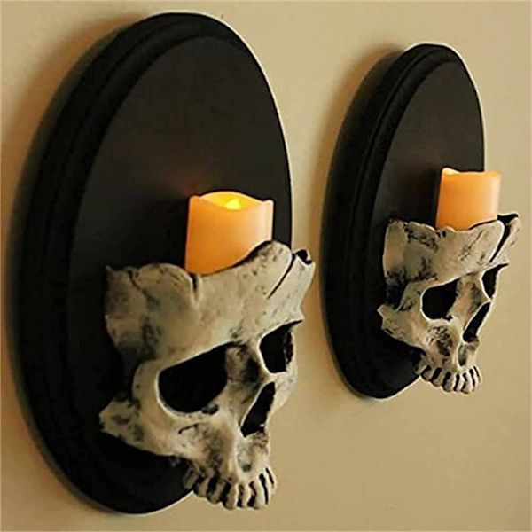 Väggmonterad ljusstake skräck skelett ljusstake för Halloween fest dekoration[C]