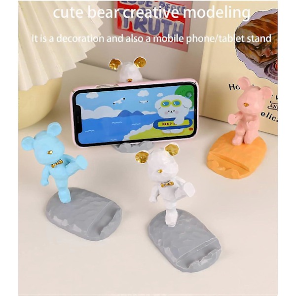 Söt Björn Telefonhållare för Skrivbordsdekoration Kawaii Telefonställ (Azure, Fotstöd) (C)