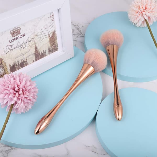2 stk. pudderbørster, bløde og fluffy til daglig makeup, rosaguld