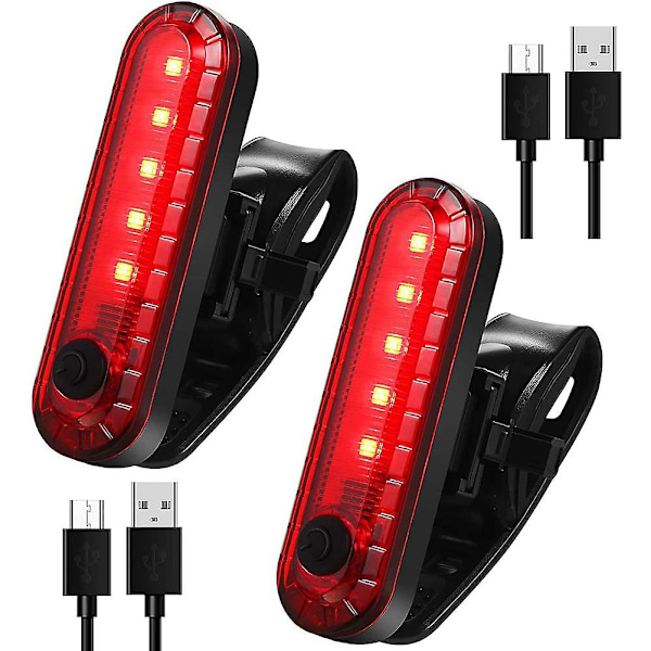 2 st USB-uppladdningsbara LED-bakljus för cykel, starka, 4 lägen, vattentäta