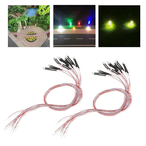 20 Styk Forkablede 3mm LED Lyspærer Lysdioder DC3V Varm Hvid + Rød