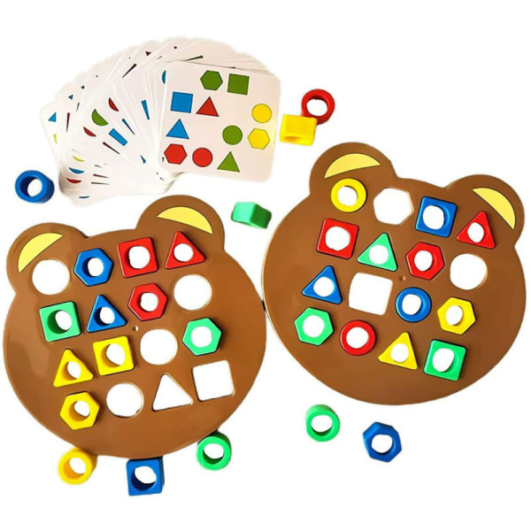 Färg Sensorisk Form Matchande Spel Pedagogisk leksak för barn - Geometrisk Form Snabbmatchningstavla med inlärningsspel för 2 spelare Brown