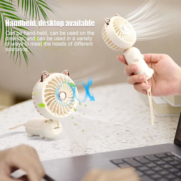 Kädessä pidettävä tuuletin, Mini USB -tuuletin, Ladattava akkukäyttöinen kannettava tuuletin, 3 nopeutta. (C)