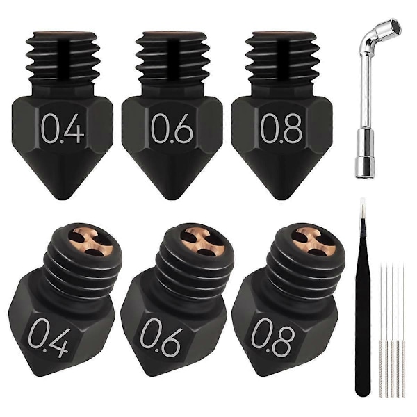 MK8 Härdat Stål Högflödesmunstycksset, 0.4mm 0.6mm 0.8mm med Rengöringsnål Höghastighets 3D-skrivare (C)