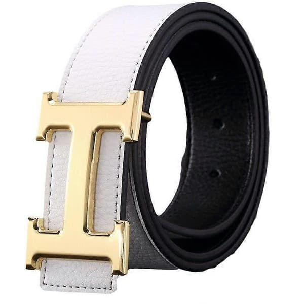 Unisex automatisk spenne formelt skinnbelte - H Gull & Flat Hvit Design