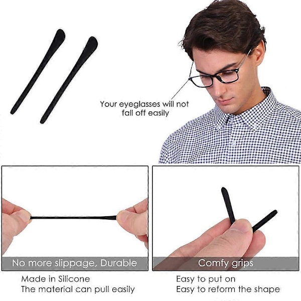 Brilleender Anti-Slip Silikone Øre Sok Stykker Rør Ærme Udskiftning Stang Arme til Flade Tynde Trådbriller Solbriller Ben 6 Par (C)