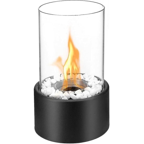 Bioethanol Pejs Indendørs Udendørs Camping Glas Topbrænder Fire Katy Sort Bordplade Rund (sort)[C]