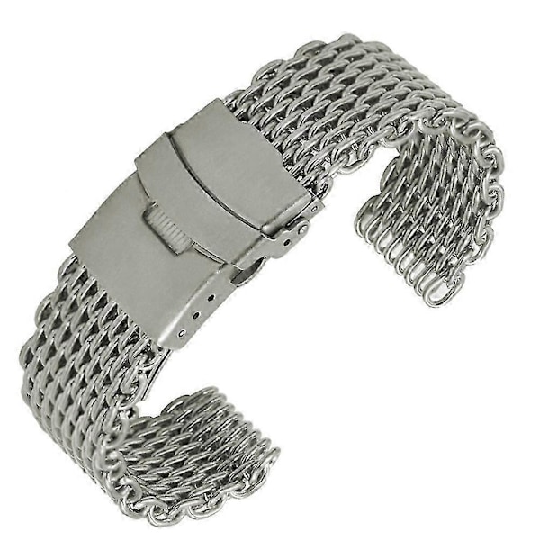 22mm Hajmaska Rostfritt Stål Klockarmband Viklås Klockarmband (Långt Mönster Silver) I6(FCC)
