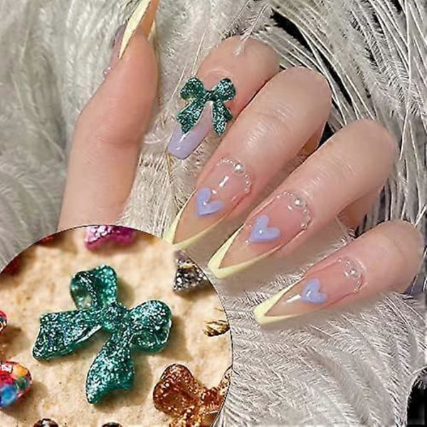 Neglekunst Glitter Sommerfugl Sløyfe Neglepynt, 70 stk 3D Neglepynt for Akryl Resin Negler DIY Manikyr Tips Dekorasjon ##-1.Merk: Ingen lim. (C)