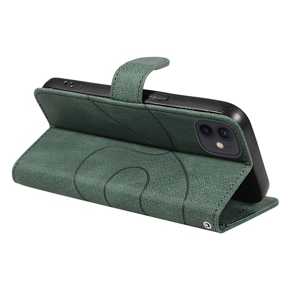Plånboksfodral i PU-läder för iPhone 11 med stativ, präglad linje, telefonfodral med rem -