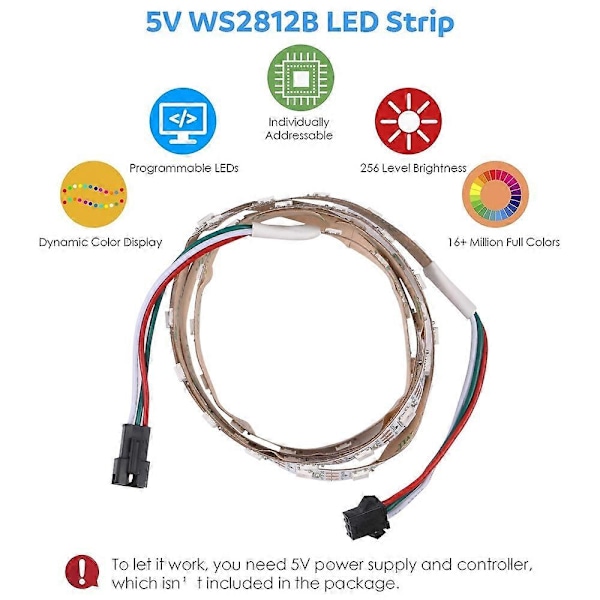 WS2812B 5050 SMD LED RGB Bare Board Repsljus, 30 LED/m, DC 5V, Längd: 1m I6(FCC)