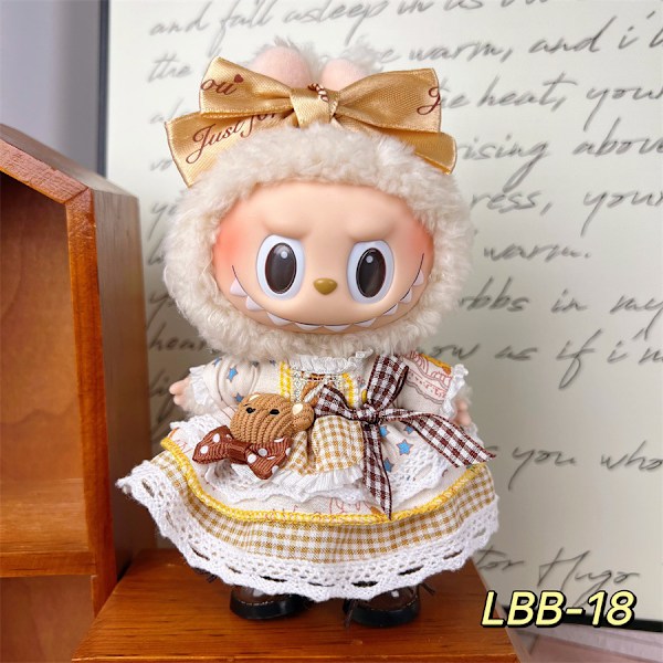 /RYI/Labubu 17cm Hängsmycke Blind Box Hängsmycke Bärbara Dockkläder med Hatt Dekorativt Set (C)