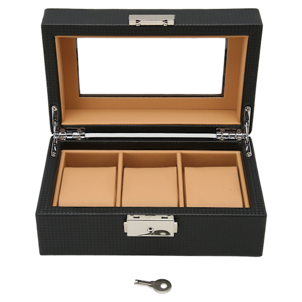 Urboksholder Elegant Let Luxus 3 Slots Låsbar Støvfri Urboks med Glasplade Sort[C]