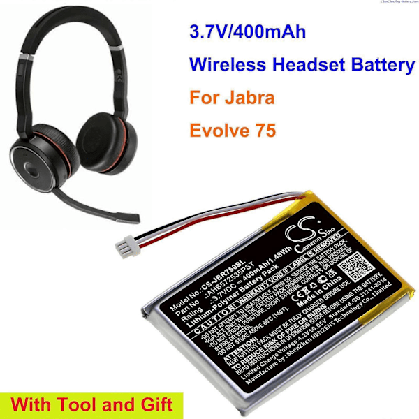 400mAh Trådlöst Headset Batteri AHB572535PST för Jabra Evolve 75