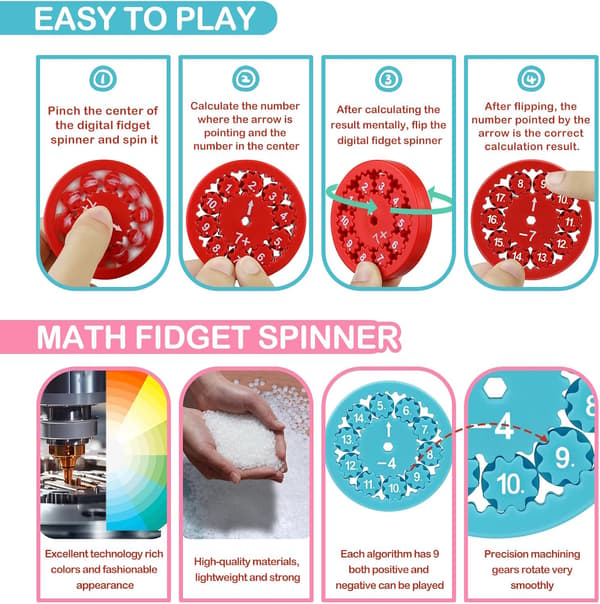 18-pack Math Fidget Spinners - Lär dig addition, subtraktion, multiplikation & division - Pedagogiska leksaker för barn