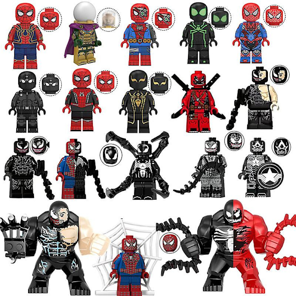 18 stk. Spiderman Venom Minifigurer Byggeklodser Actionfigurer Sæt