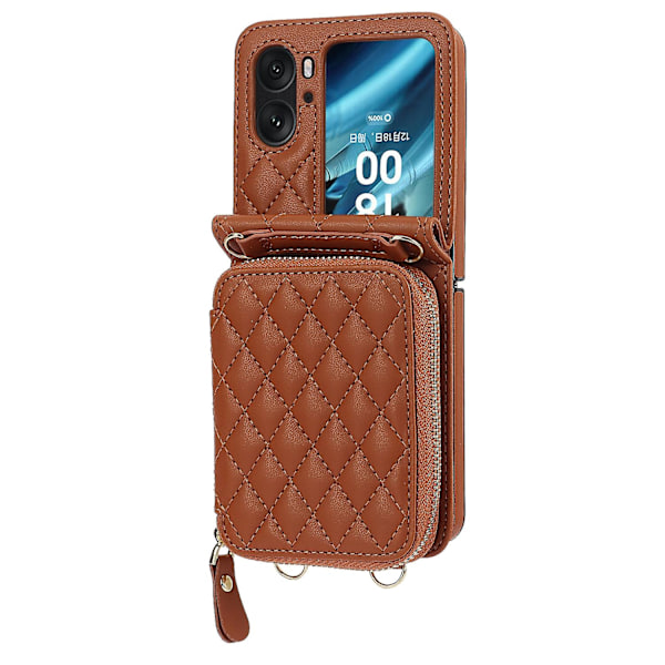 Kortholderveske med rombisk tekstur for OPPO Find N2 Flip Brown