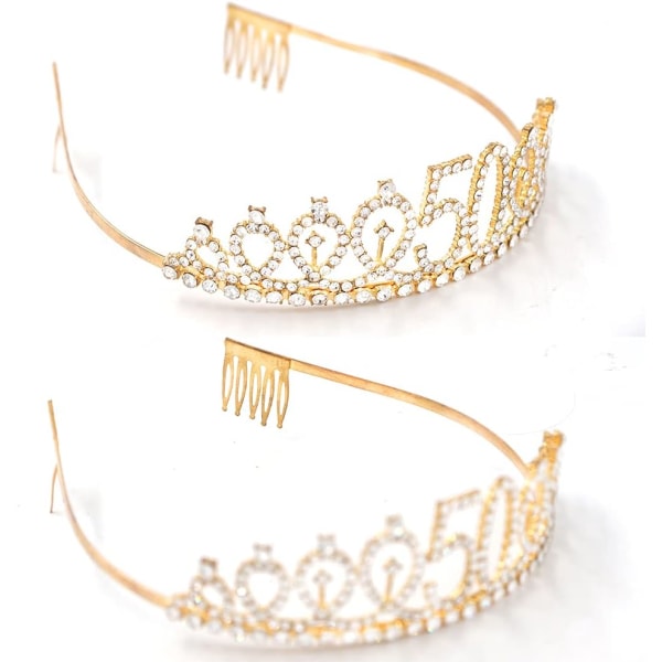 50 och Fantastisk Sash & Rhinestone Tiara Set - 50-årsdag Sash 50-årsdagspresenter Festartiklar, guld