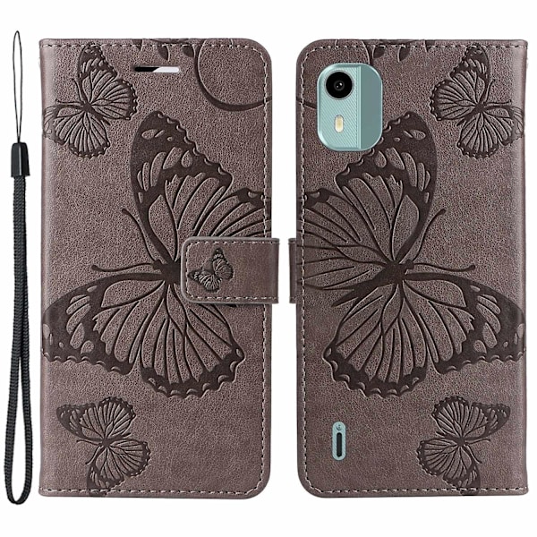Læder Telefonetui Til Nokia C12 4G/C12 Plus/C12 Pro, Stativ Tegnebog Trykt Cover Grey Style D Nokia C12 4G