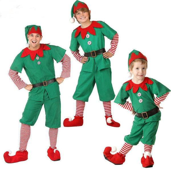 Jul Familj Matchande kläder Pojke Flicka Elf Xmas Kläder Set Vuxen Grön Röd Fest Toppar Byxor Hatt Bälte Outfit Cosplay Kostym[HK] ER43B0 Adult Size 160