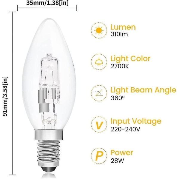 10-pakke B15d Halogenpærer, Dimmbare 42w C35 Halogen Lyspærer 42w B15d Øko Halogenpærer B15d Lyspærer Små Bajonett[C]