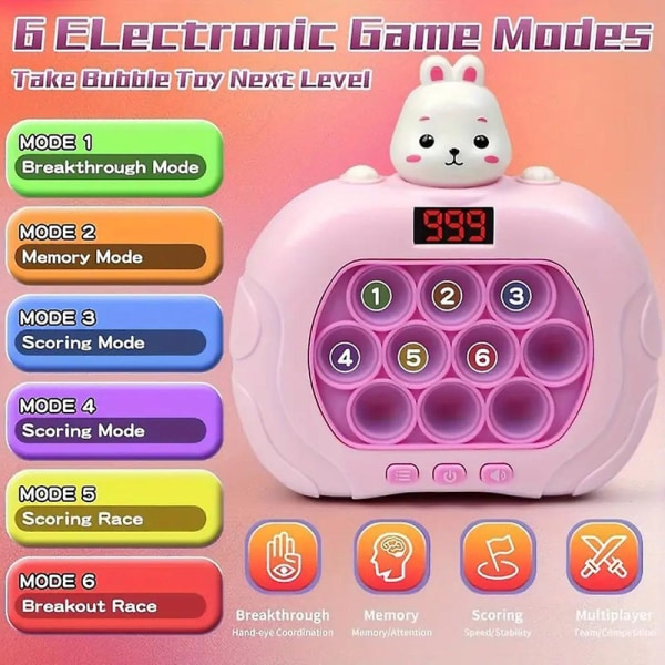Elektrisk pop-it fingerfärdighetsspelmaskin med ljud och digital skärm Stress relief Fidget Toy Barn Hjärnträningsleksak Pink Frog