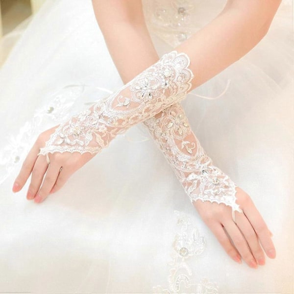 HEYONE Blonde Fingerløse Brudehandsker med Rhinestone til Bryllupsfest #226-elfenben One Size (C)