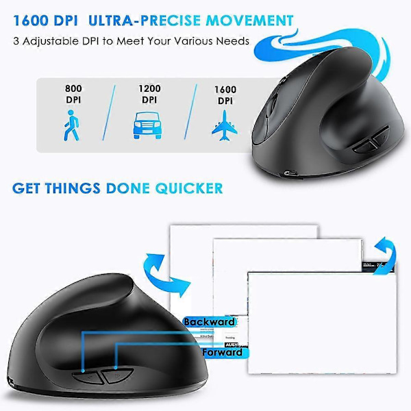 Ergonomisk Vertikal Mus Uppladdningsbar Trådlös USB 2.4G för Dator Laptop Gaming Mus (C)