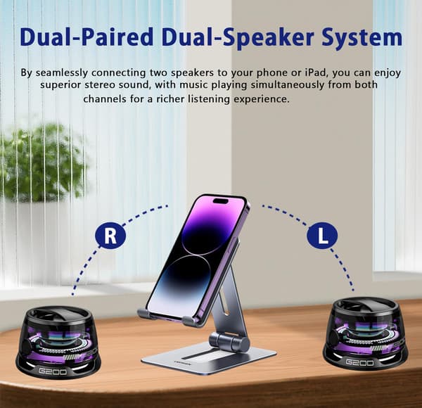 Mini Bluetooth-højttaler G200 med Multi RGB farvelysshow og 3D surround sound-effekt