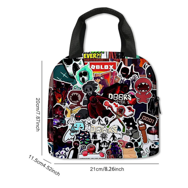 Roblox Doors 3D-tryckt Lunchväska, Lunchbox för Barn, Pojkar Flickor Lunchtote Väskor Stor Kapacitet Isolerad Kylare Lunchbehållare för Picknick Skola C