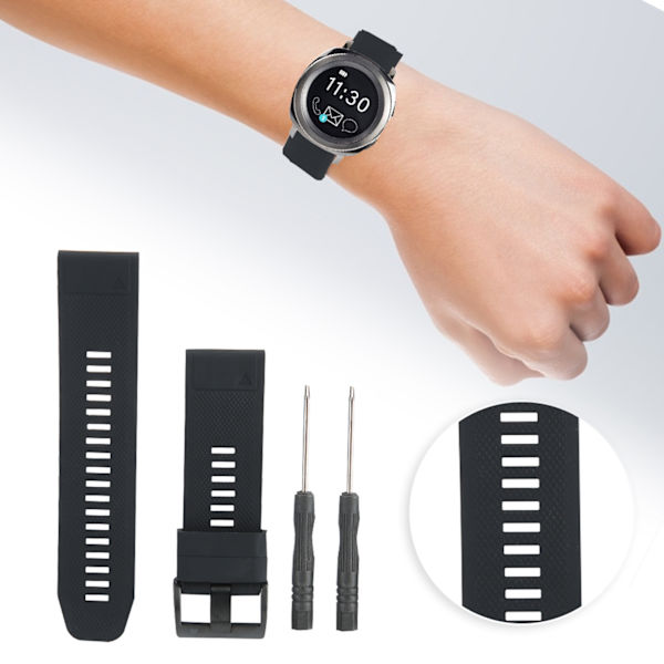 26 mm silikonklockarmband med spänne, vattentåligt, passar till Garmin fenix 5Xplus (svart) [C]