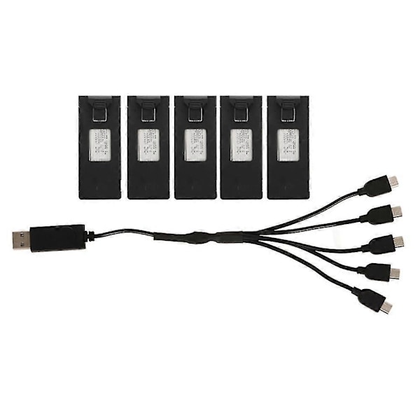 Dronetillbehör 5 st Drone Litiumbatteri 3.7V 1800mah Fjärrstyrd Flygmodell Tillbehör med Laddningskabel Black