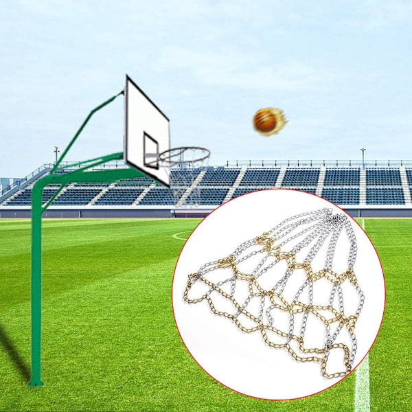 Kraftig basketballnett, flettet rustfri stålkjede for standardkurver, lukket spennedesign for rask og sikker montering (C)
