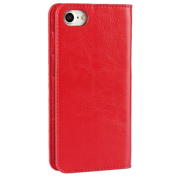 For iPhone SE (2020)/SE (2022)/8/7 4.7 tommer Oiled-edging Crazy Horse Ekte Lær Festes Hard PC Inner Case Lommebok Stativ Klaff Telefondeksel - Svart Red