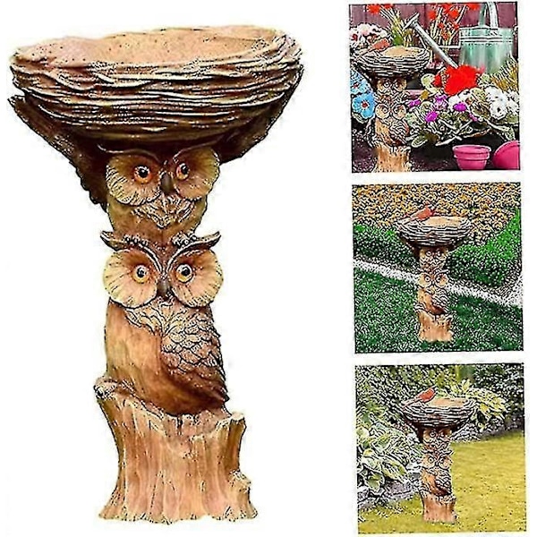 Resin ugle badekar, fuglebad, eventyrhave, ornamenter, skulpturer, havedekoration, springvand, fuglebad (C)