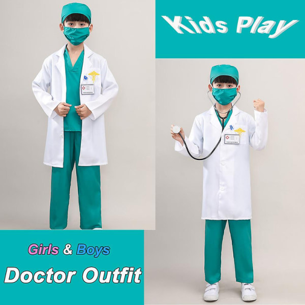 Barndräkt Sjukhus Läkare Outfit Vit Kappa För Höjd 105-115cm Flickor Pojkar 130