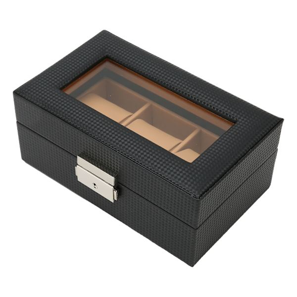Urboksholder Elegant Let Luxus 3 Slots Låsbar Støvfri Urboks med Glasplade Sort[C]