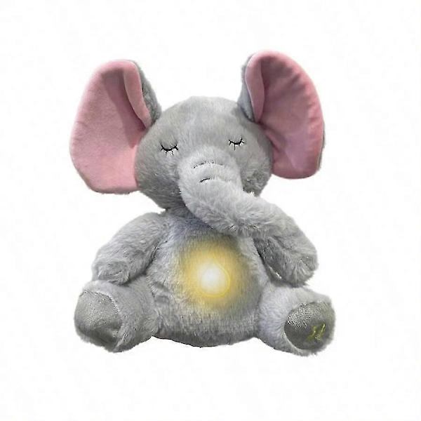 Andnings-Elefant Sovkompis Plysch Baby Ljudmaskin Lugnande Snuggle Elefant Fylld Djur Plysch med Andningsrörelse och Musik för Sömn