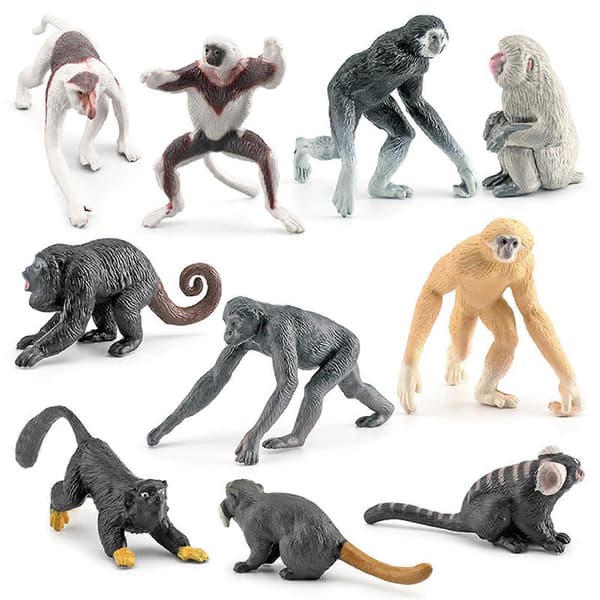 10 stk. realistiske primatfigurer, simulerede dyrefigurer, pædagogisk legetøj til børn
