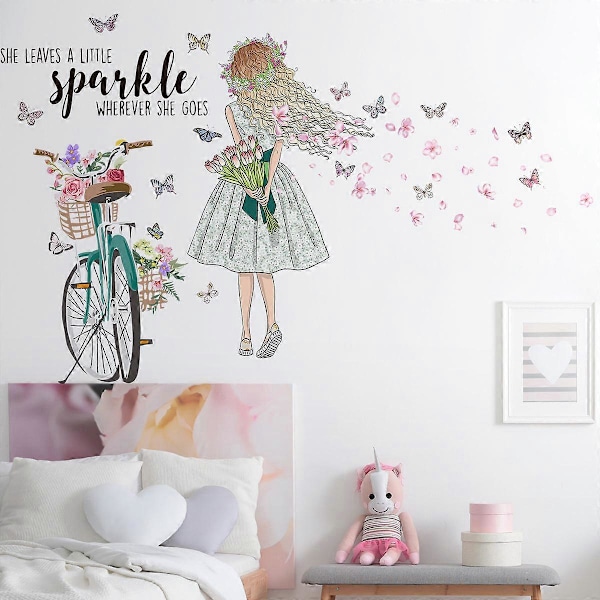 1st DIY Fe Älva Flicka Cykel Väggdekor Blomma