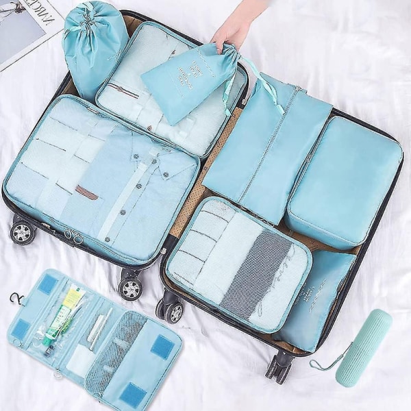 Packningskuber för resväska 8-pack/set Resepackningskuber Resväskans packningsorganisatörer Sky blue