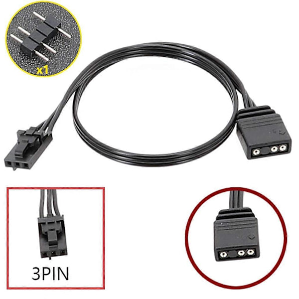 Svart kabeladapter for Corsairs QL LL120 ICUE RGB til ARGB sømløs tilkobling