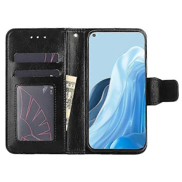 Oppo Find X5 Lite Smartphone Skal Magnetisk Lukning PU Læder Pung Cover Flip Stativ Folio Telefon Etui Black