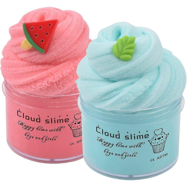 2-pack Cloud Slime Kit med röd vattenmelon och mintberlocker, doftande slemtillbehör för flickor och pojkar, stress relief för barn Utbildning, fest 2 Pack