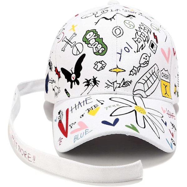 Trendy Graffiti Baseball Caps Herre Dame Personlighed Justerbar Åndbar Solskærm Solhat Lang Rem Cap Sort Baseball Caps - (C)
