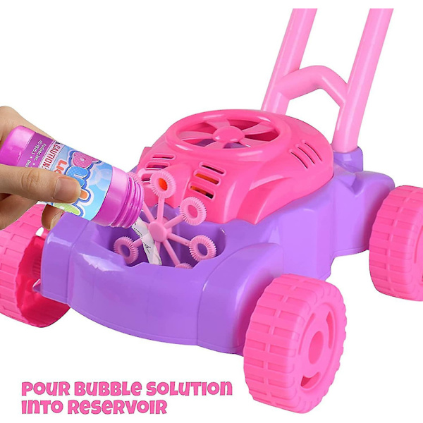 Bubbelgräsklippare för småbarn | Elektronisk bubbelblåsare | Roliga bubbelblåsande leksaksbilar för barn | Bubbelvätska ingår | Julgåva Pink
