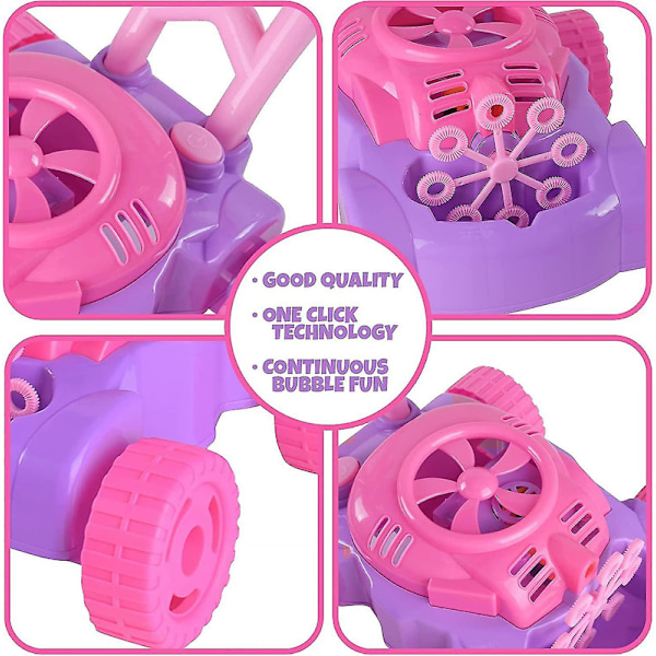Bubbelgräsklippare för småbarn | Elektronisk bubbelblåsare | Roliga bubbelblåsande leksaksbilar för barn | Bubbelvätska ingår | Julgåva Pink